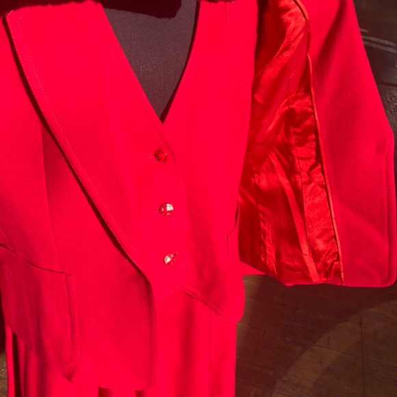 red 3pc vintage wool circle skirt set/suit - Picture 3 of 16